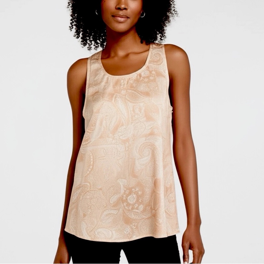✅ Chico's Large sz 2 Paisley Tank Top pink White silky shell boat neck blouse